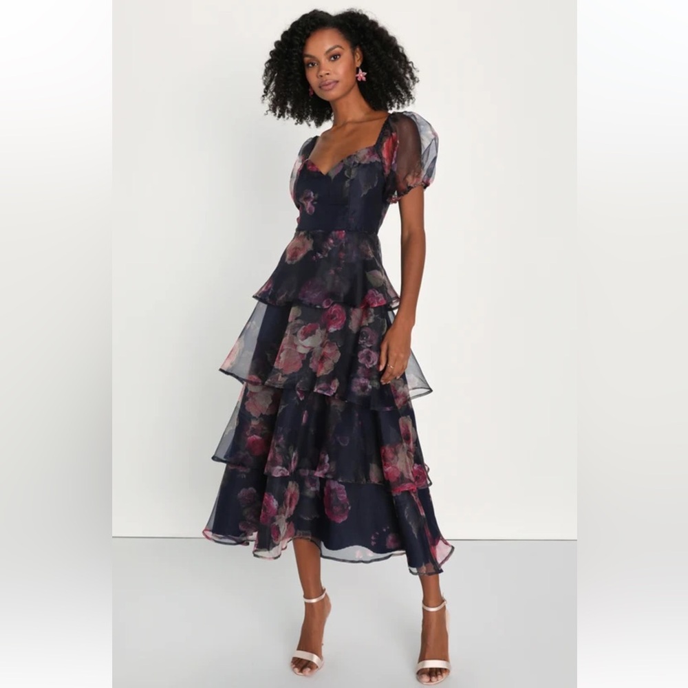 Lulu's Navy and Pink Floral Maxi Dress